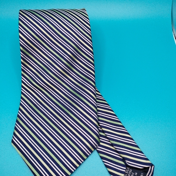 Nautica Silk Necktie Tie Blue Gray Green Stripes Preppy Made in USA - Picture 7 of 7
